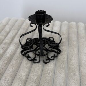 Vintage Ornate Black wrought iron Scroll Metal Candle Holder